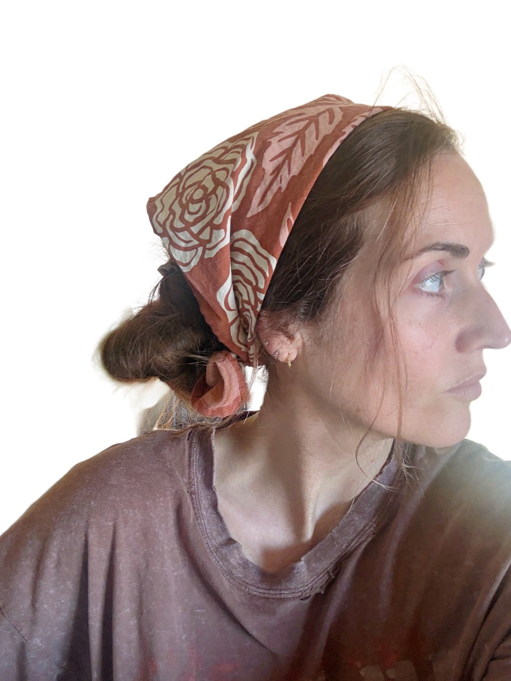 Hemlock Goods No. 018 Rose Bandana features cotton Floral Square Scarf Orange